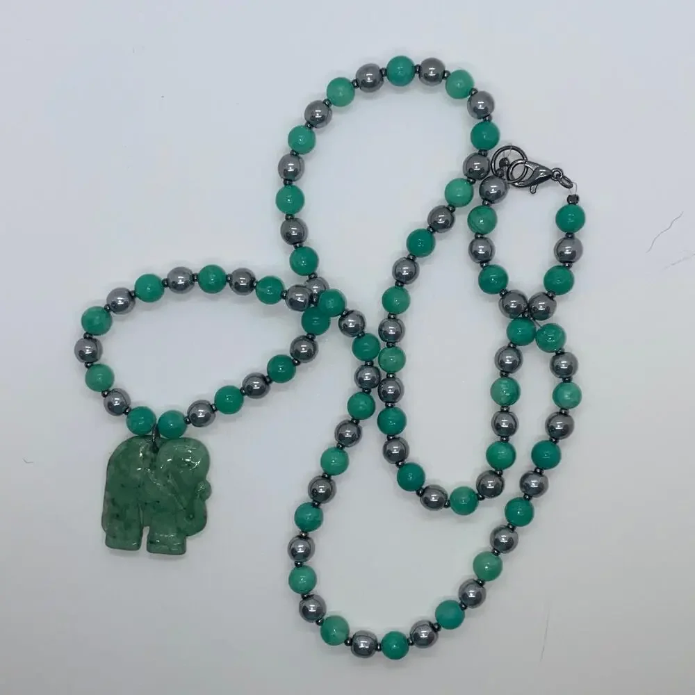 Silver Teal Blue & Green Handmade Beaded Necklace